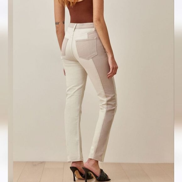 NWT Reformation Cynthia Tonal Reworked High Rise Straight Jean Wash Clay Size 27 - Picture 1 of 14